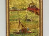 an image of a painting of boats in a body of water