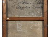 an old picture of a wooden frame with writing on it