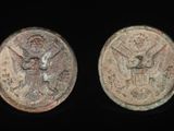 two silver coins with a eagle on the front and a bird on the back