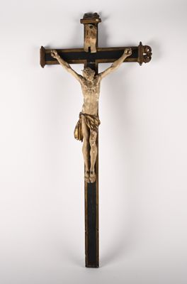 a wooden crucif with a cross on it against a white background