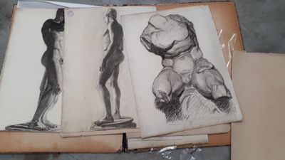 three drawings of a man standing on a skateboard