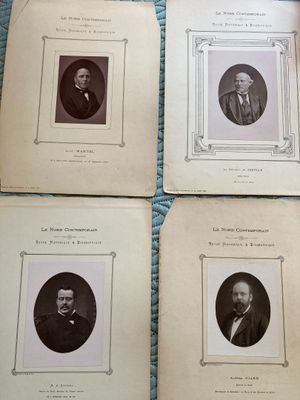 four old black and white photographs of men in suits and ties