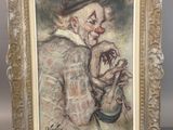 painting of an old man holding a dog in his hand