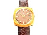 une image représentant une montre avec un bracelet en cuir marron sur fond blanc