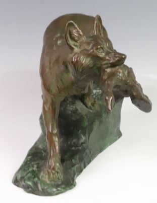 Max CARTIER XXe Renard à l'oie Sculpture en bronze à double …