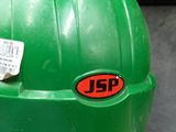 a green hard hat with a sticker on it