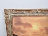 a picture of a painting of a sunset over a body of water