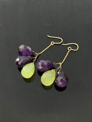 a pair of amethorate and green quartz earrings