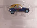 a small toy car in a clear plastic container