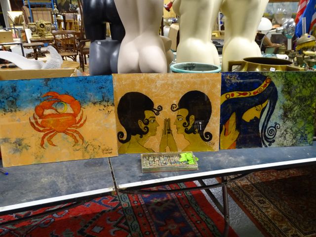 Trois peintures sur plâtre sous verre « signes du zodiaque » sign...