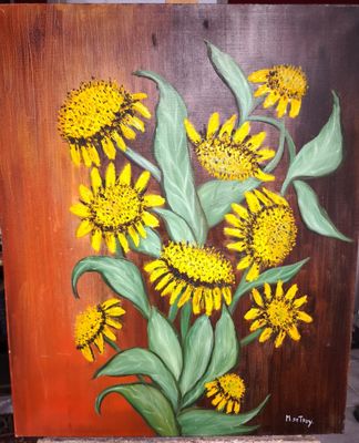 M. DE TROY "Les tournesols" Toile signée (73x60) Titré au do…