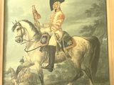 painting of a man in uniform riding a horse in a wooded area