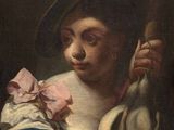 an old painting of a woman with a flower in her hand