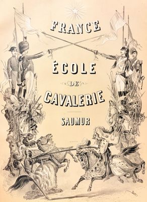 la couverture d'un vieux livre sur laquelle figure le dessin d'un homme à cheval