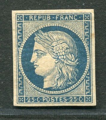 FRANCE - n° 4 i - 25c bleu CERES 1849,