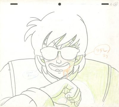 dessin représentant un homme à lunettes, vêtu d'une chemise verte, tenant un téléphone portable