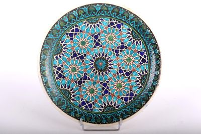 une image représentant une assiette décorative ornée d'un motif bleu et vert