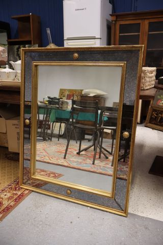Miroir à parecloses, cadre bois doré, moderne H : 100 x 80