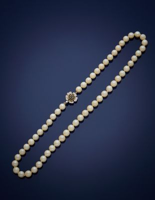 a cultured pearl and diamond necklace, by business