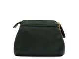 a black leather purse with a gold zipper on the front