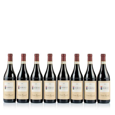 six bouteilles de vin rouge alignées