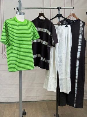 several shirts are hanging on a rack in a clothing store