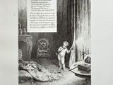 an old picture of a little boy standing in a room next to a bed