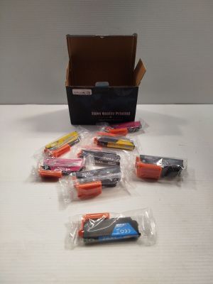 a box full of pens and pencils sitting on a table