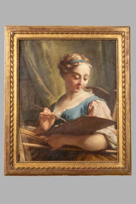 an image of a painting of a woman holding a brush and a palette
