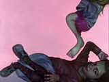 a painting of two children laying down on the ground