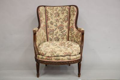 Bergère à oreilles en bois naturel garniture crème, style Lo… - Photo 1