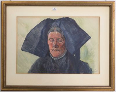 an image of a painting of a woman with a blue hat