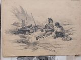 a drawing of a man and a woman on the beach