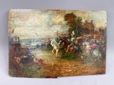 une image d'une peinture représentant un groupe d'hommes à cheval