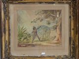 an image of a painting of a man swinging a baseball bat