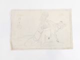 an old drawing of a man riding a horse with a woman on it