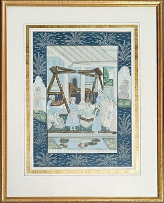 framed picture of a painting of a family on a swing