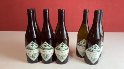 six bouteilles de vin sont alignées sur une table
