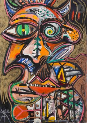 une image représentant un tableau représentant le visage d'un homme sur fond noir