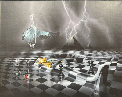 une photo d'un tableau surréaliste représentant une partie d'échecs