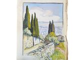 an image of a painting of a view of a town from a hill