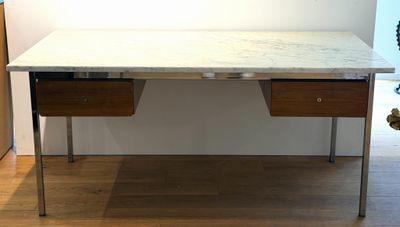 a marble top desk with two drawers on it