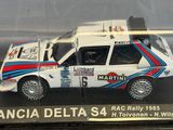 a model of a rally car in a display case