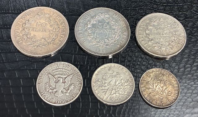 Pièces de monnaies en argent : 2x50 francs Hercule, 1x10 francs H...