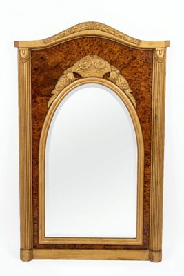 Glace trumeau en bois et placage de bois de loupe