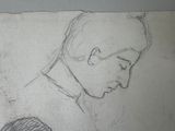 pencil drawing of a man with glasses and a tie looking at his cell phone