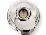 a close up of a silver object on a white surface