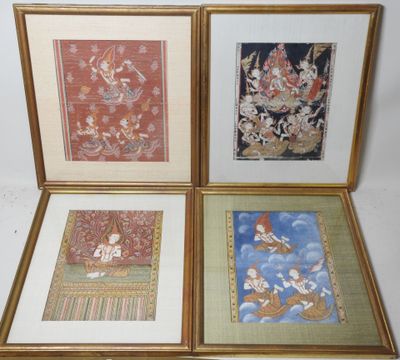 three framed paintings of hindu deities on a white background