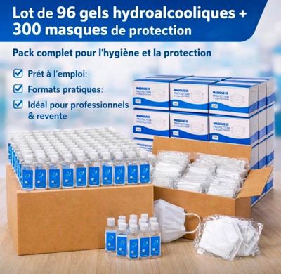 lot de 6 gels hydroacooliques + 300 masques de protection