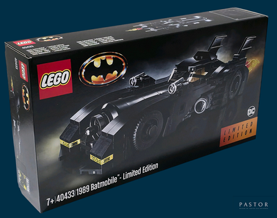 lego batman batmobile set in a box on a blue background